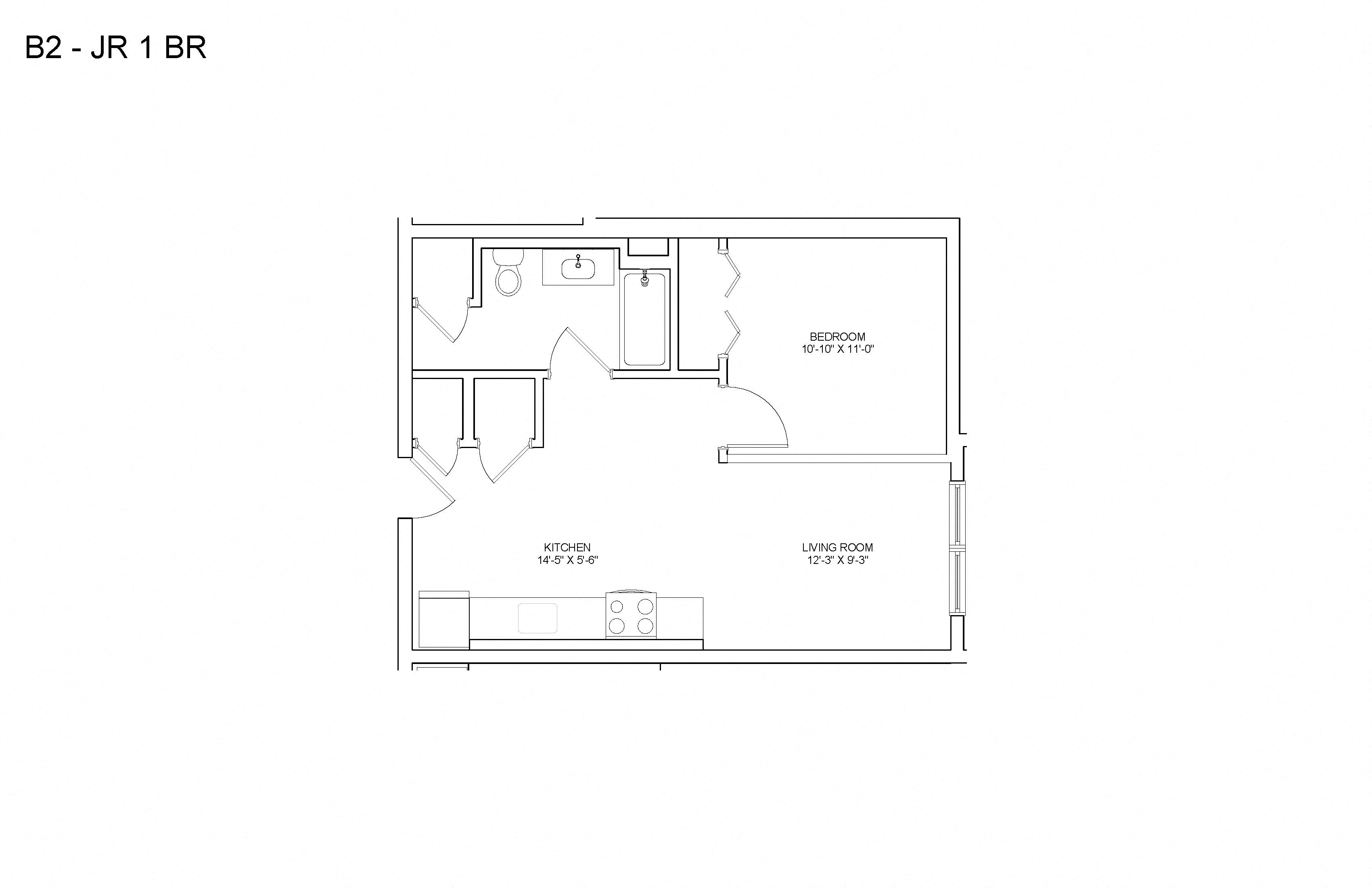 a floor plan of a 1 bedroom apartment